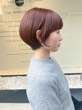 ピークアブー 原宿ハラカド(PEEK-A-BOO) くせ毛多毛オレンジピンクショート丸み広がり絶壁