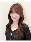 ロングレイヤーフェイスレイヤー韓国くびれヘアピンクブラウン