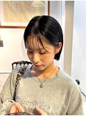 黒髪ボブブルーブラック暗髪カラーぷつっとボブミニボブショート