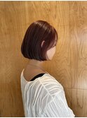 丸みボブ×レッドブラウン