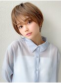 大人かわいい 小顔 ショート ひし形シルエット グレージュKI 