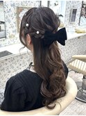 編み込みハーフアップ/参列ヘア/ヘアアレンジ/ロング