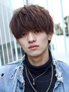 エイド 渋谷(aid) メンズラウンドマッシュミルクティーブラウン束感ショートウルフ