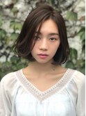 上品ボブ小顔ショート耳掛け透明感ブリーチなしカラー小顔ボブ