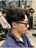 センターパート波巻きパーマスパイラルパーマツイストスパイラル
