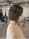 20代30代大人可愛いバレイヤージュ艶感グレージュ大人ボブ