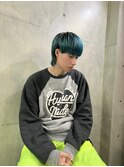【ブラック×ターコイズ】エンドカラー×マッシュウルフ