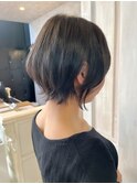 福山人気髪質改善ストレート前髪ショートボブ外ハネアレンジ20代