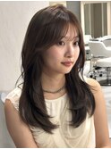ロングレイヤー/くびれヘア/艶髪/ベージュ/束感前髪/小顔効果