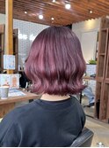 冬映え◎ワインレッドカラー×ボブヘア韓国風波巻きケアブリーチ