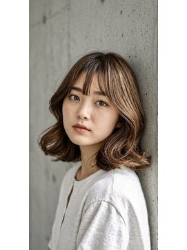 TMJ 熊本韓国ミディアム×コテ巻きパーマ×透明感カラー