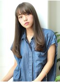 斜めバングレージュシルキーベージュデザインカラー髪質改善艶髪