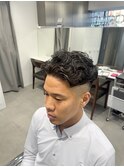 神保町ブルーブラック韓国マッシュセンターパートメンズパーマ