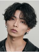 渋谷スパイラルパーマメンズマッシュウルフセンターパートカット