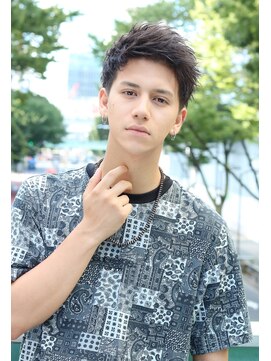 ネイビー(NAVY) ショートレイヤー かき上げヘア くせ毛風パーマ ソフトモヒカン