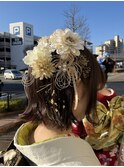 ボブでも華やかな成人式スタイルココアブラウンボブヘアアレンジ