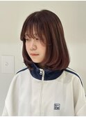 レイヤーカット/ミディアムレイヤー/ボルドーカラー