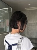 ブルーブラックダークグレージュ切りっぱなしボブミニボブ黒髪