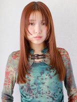 ガリカ 渋谷(Gallica)&nbsp;オレンジブラウンのストレート顔周りレイヤー小顔見え