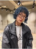 bibito ブリーチ　青　くすみブルー　ボブ　パーマ