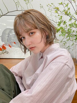 ヘアー アイス カンナ(HAIR ICI Canna) 20代30代ラフウェーブ×透け感ベージュボブウルフ