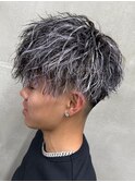 ホワイトメッシュツイストスパイラルパーマフェードカット