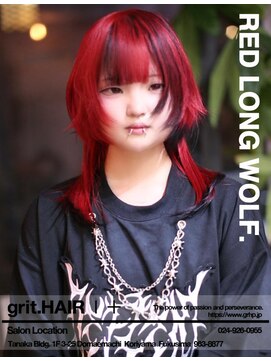 グリット ヘアープラス(grit.HAIR|+) 【grit.】ロングウルフ×レッドカラー｜郡山