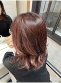 ハイライトミディアムヘア暗めカラーオリーブグレー