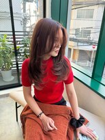 エメ 北花田(Aime)&nbsp;美髪レイヤーロングオレンジベージュ小顔カット髪質改善カラー