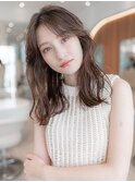 20代30代大人かわいい/斜めバング/グレージュカラー/小顔/前髪