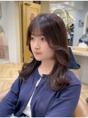 □くびれセミロングヘア/韓国風ゆるウェーブ/グレージュ