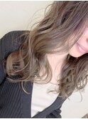 黒髪グラデヘアーオリーブグレー小顔に見せるヘアココアベージュ