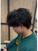 ツーブロックシャドウパーマメンズマッシュウルフ