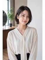 バグズ ヘアデザイン 桔梗が丘店(Baguz HAIR DESIGN)&nbsp;耳掛け丸みショートボブ×艶ダークブラウン