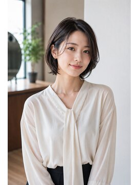 バグズ(Baguz) 耳掛け丸みショートボブ×艶ダークブラウン