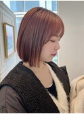 ボブ／ピンクカラー／ピンクボブ／前髪／暖色カラー／ミニボブ