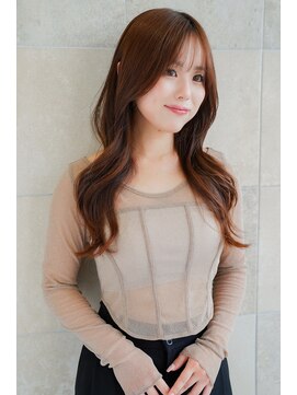 レイヤーカットくびれ巻きヨシンモリブリーチなし垢抜けブラウン