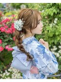 大阪ヘアメ　浴衣ヘア　編み下ろし　ロング　花火大会　梅田
