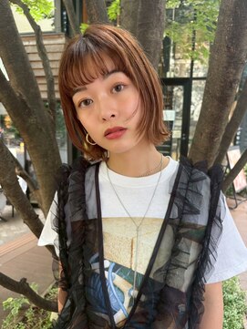 ヘアサロン ドットプラス 町田店(dot. plus) 顔周りレイヤー/レイヤーボブ／アプリコットオレンジ