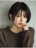 ショートボブ/黒髪ショート/シースルーバング