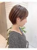ショートボブ/マロンベージュ/Aライン/かきあげ/前髪［銀座駅］
