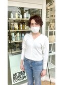 外国人風ショートパーマ 無造作斜めバング ハイトーンブラウン