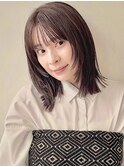 顔まわりレイヤー/ミディアム/黒髪/ブルージュ/ワンレン/小顔