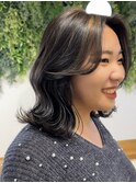 ◎美髪カールグレージュミディアムボブ似合わせ前髪