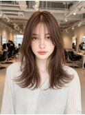 ハッシュカットバタフライカットダークブラウンカーテンバング