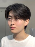 黒髪韓国マッシュショートダウンパーマツーブロックワックスなし
