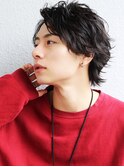 ソフトツイスト黒髪マッシュネオウルフオリーブカラーワンレン