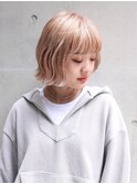 ペールピンクベージュ×ぱつふわボブ×似合わせカット☆