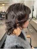 ミディアムショートウルフパーマ☆ブリーチなしハイライト