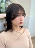 前髪あり　結べる長さを残した黒髪外はねボブ